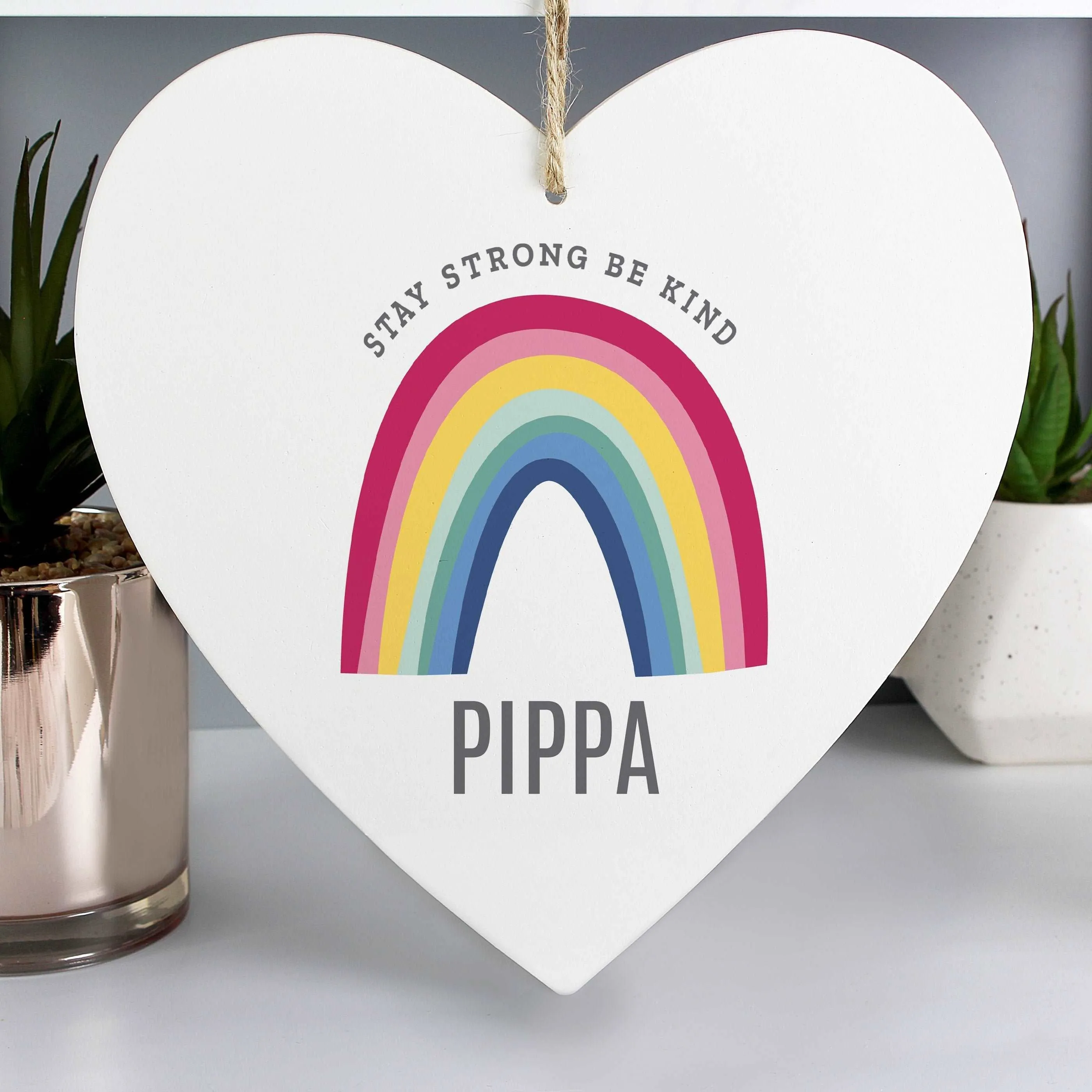 Large Wooden Rainbow heart Personalised decoration