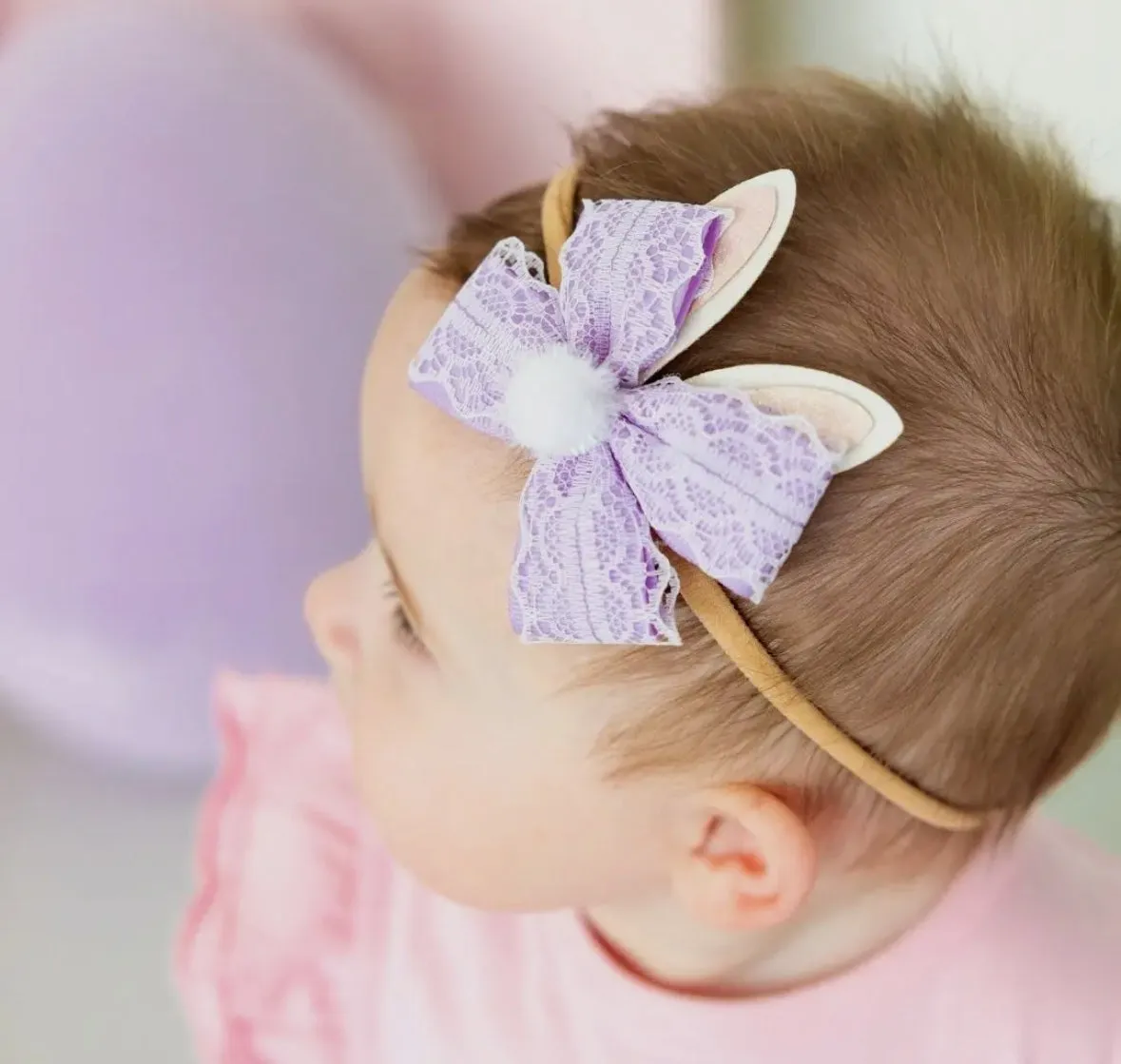 Lavender Lace Easter Bunny Bow Baby Headband
