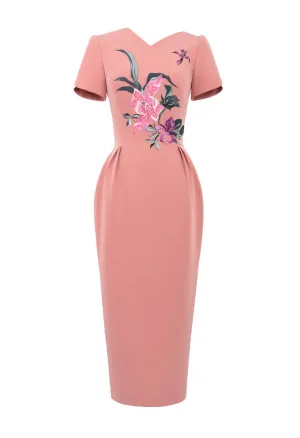 Leopard Orchid - Coral Pink Midi Dress