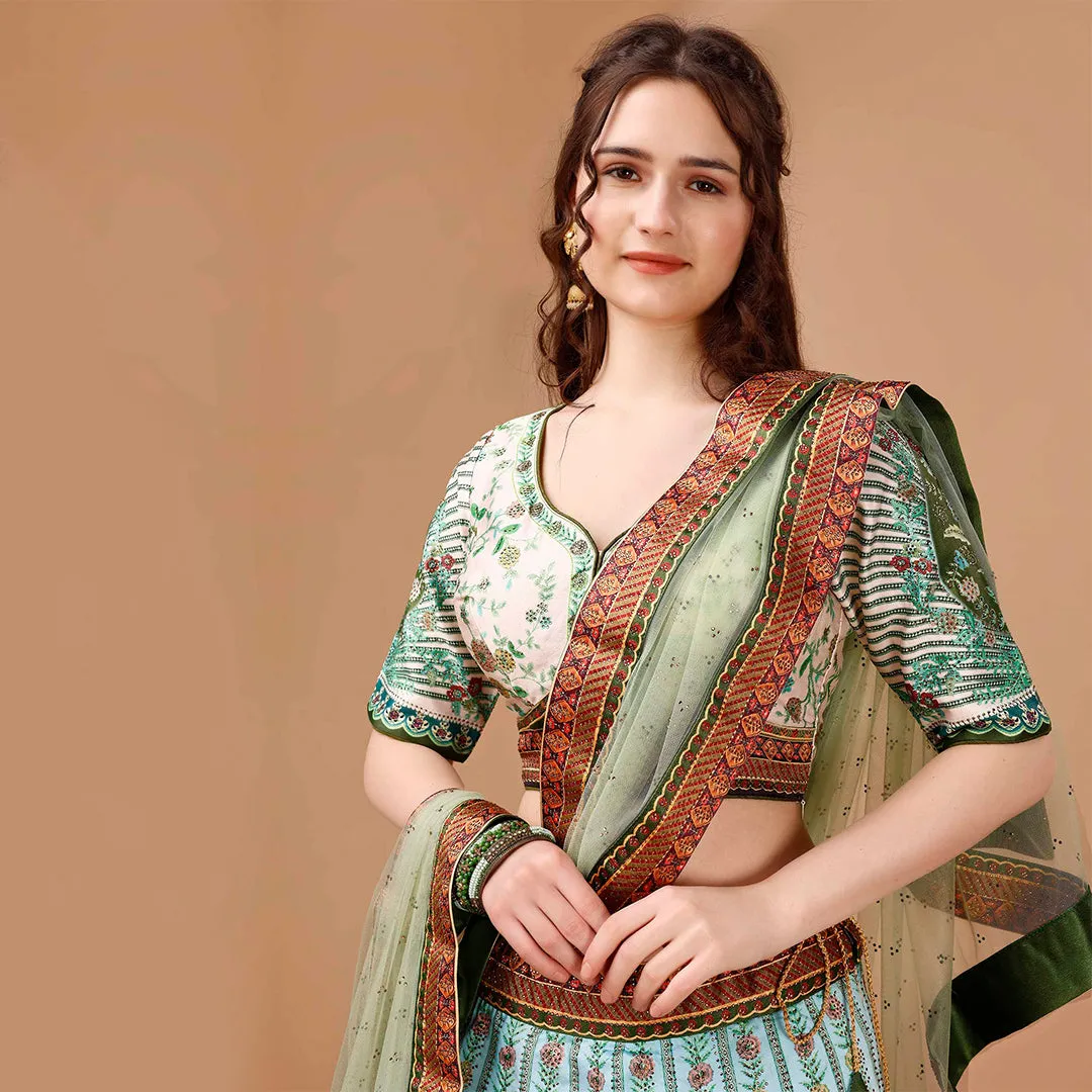 Light Mint Green Embroidered Lehenga Set