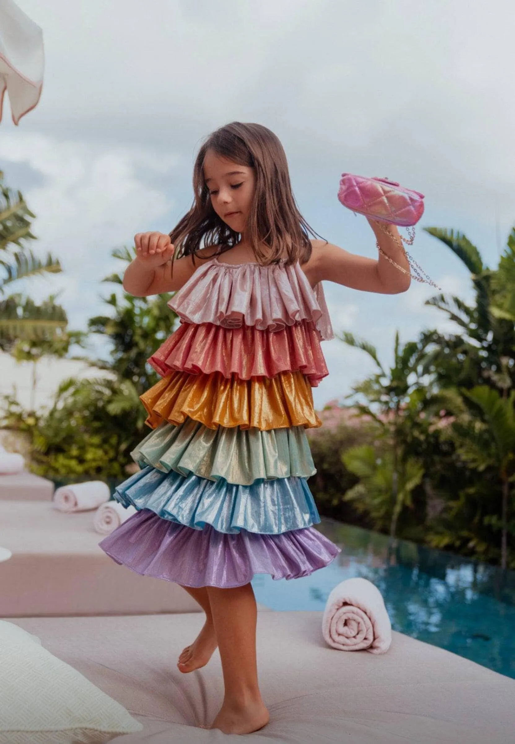 Lola and The Boys Rainbow Metallic Tiers Dress