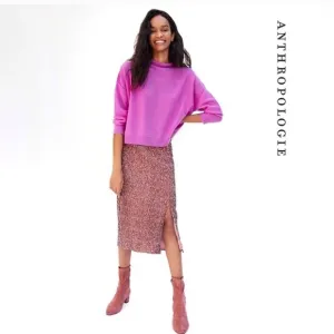Maeve by Anthropologie Alicia Sequined High Waisted Midi Skirt in Rose Pink SP