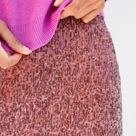 Maeve by Anthropologie Alicia Sequined High Waisted Midi Skirt in Rose Pink SP