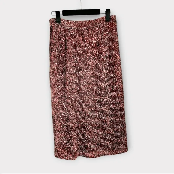 Maeve by Anthropologie Alicia Sequined High Waisted Midi Skirt in Rose Pink SP