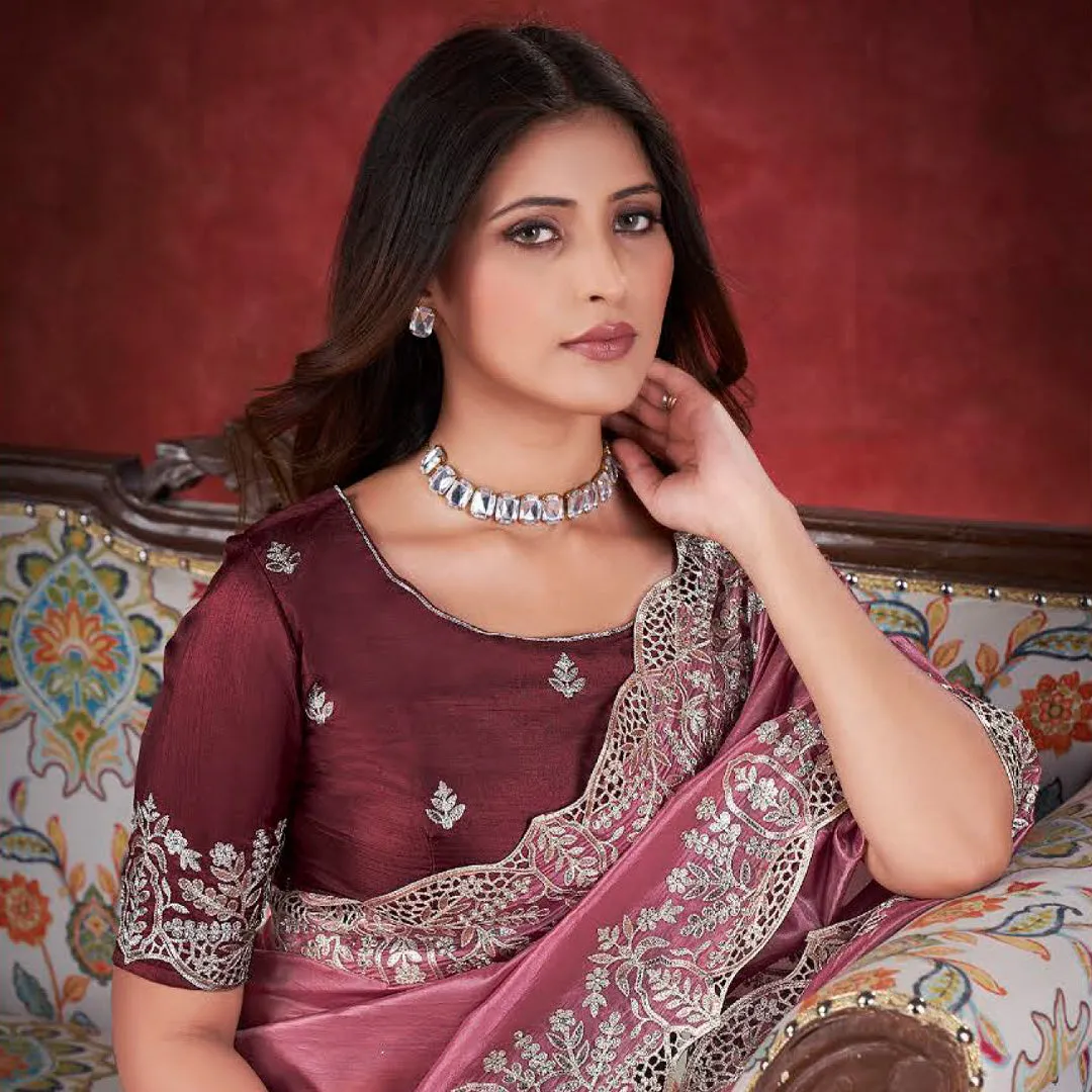 Majestic Charm  Magenta Embroidered Saree
