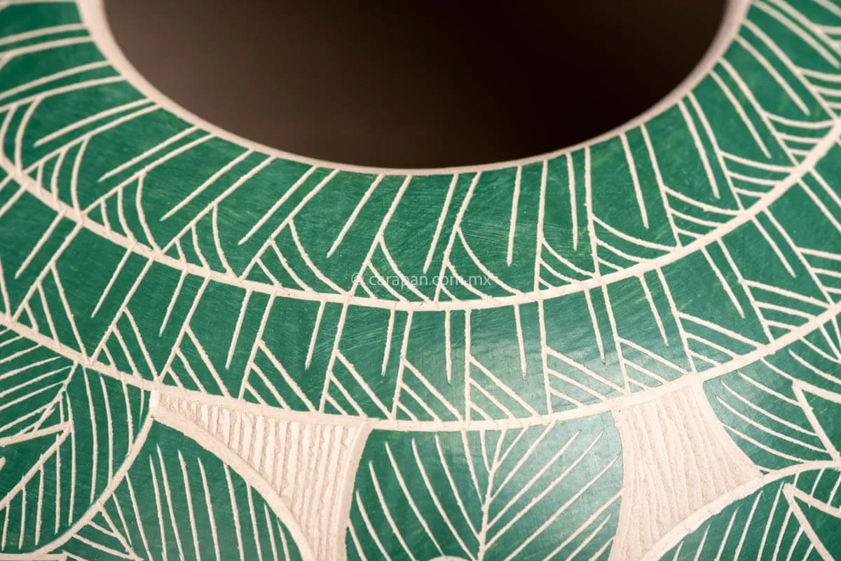 Mata Ortiz Spheric Beige Pot with Teal Owl