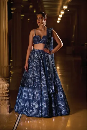 Metallic Blue Sliver Lehenga Set