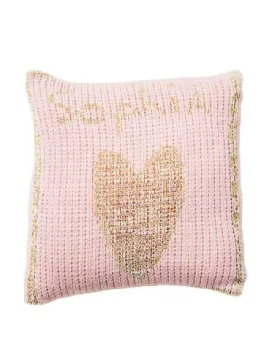 METALLIC SINGLE HEART & NAME PILLOW