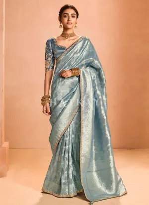 Mist Blue Embroidery Saree