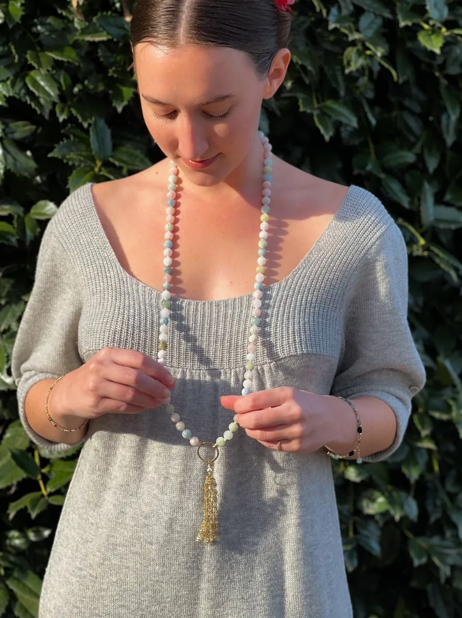 Morganite and Aquamarine Necklace with Tassel