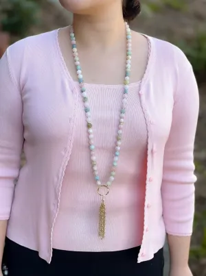 Morganite and Aquamarine Necklace with Tassel