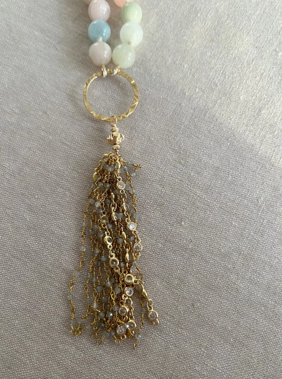 Morganite and Aquamarine Necklace with Tassel