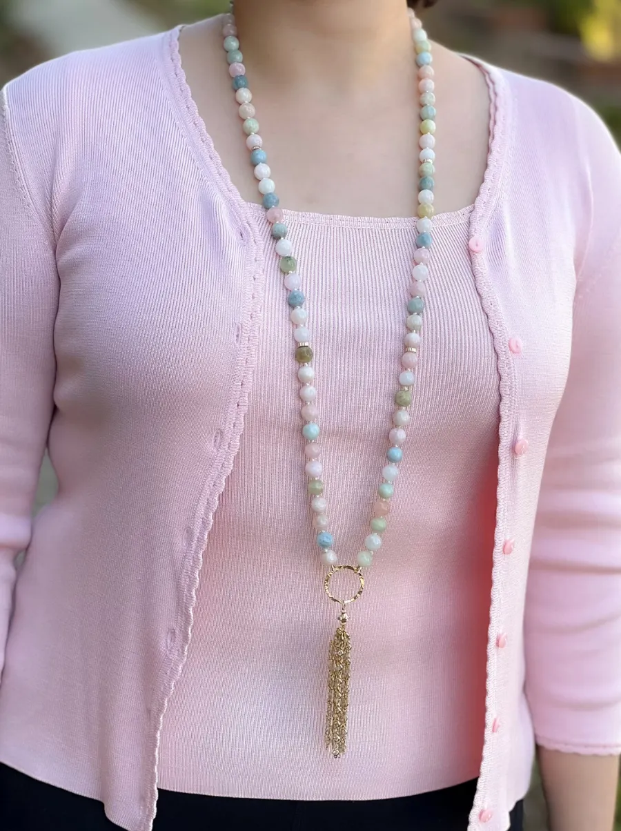 Morganite and Aquamarine Necklace with Tassel