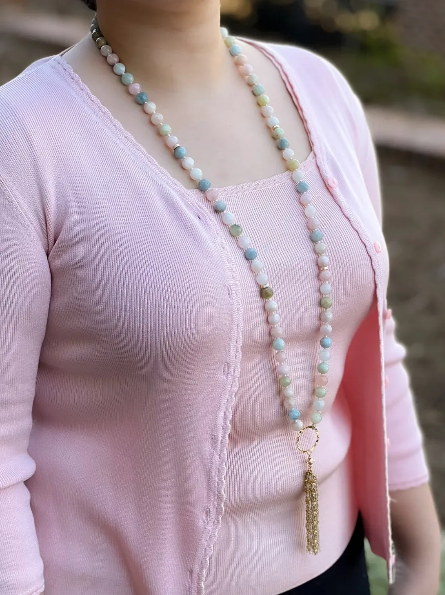 Morganite and Aquamarine Necklace with Tassel
