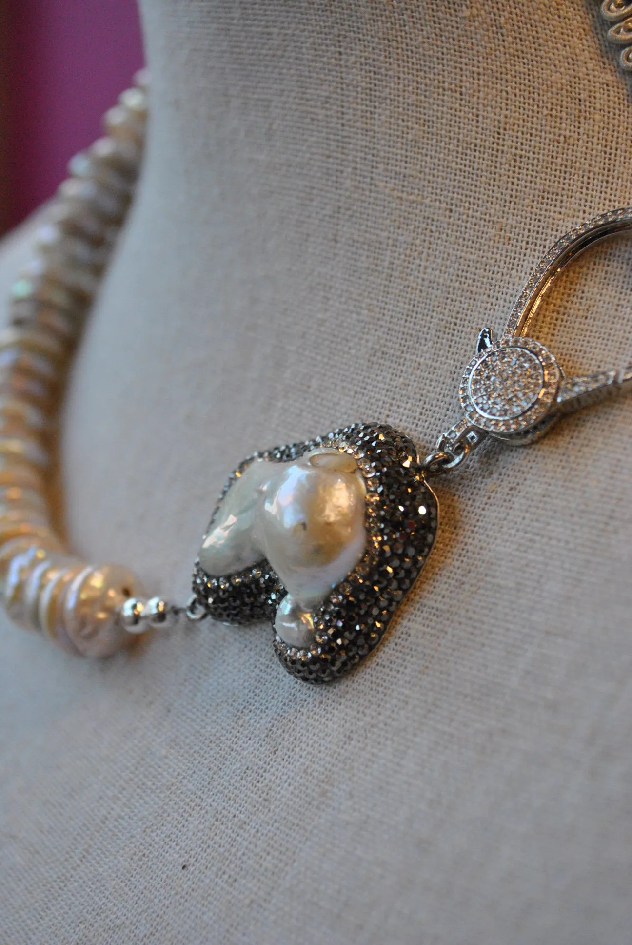 MOTHER OF PEARLS AND COIN FRESHWATER PEARLS ASYMMETRIC STATEMENT NECKLACE