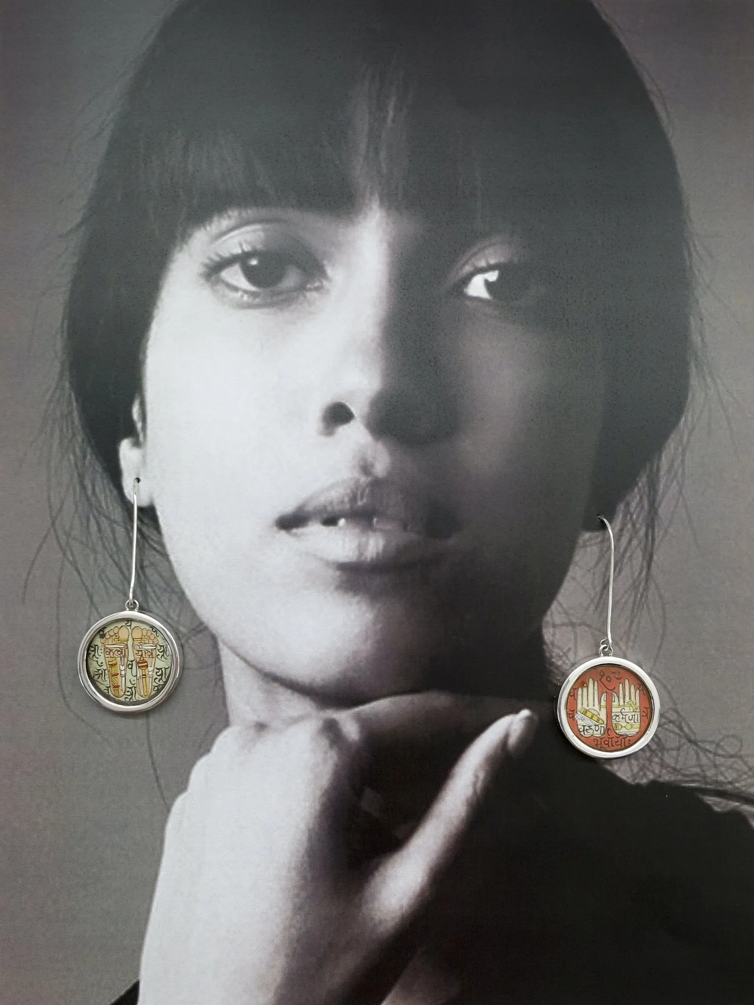 Mystical, asymmetrical, Hands and Feet Tantric art earrings