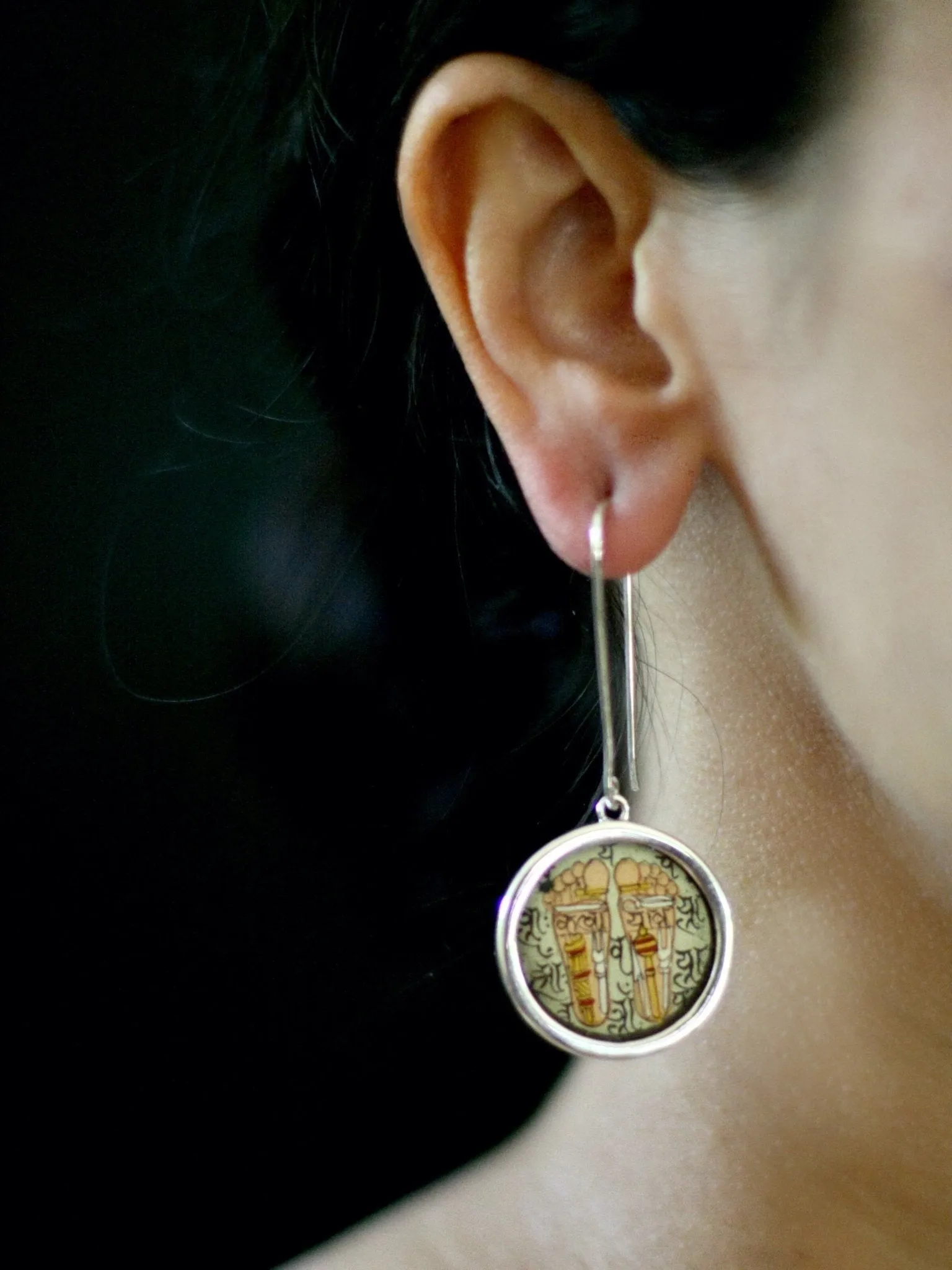 Mystical, asymmetrical, Hands and Feet Tantric art earrings
