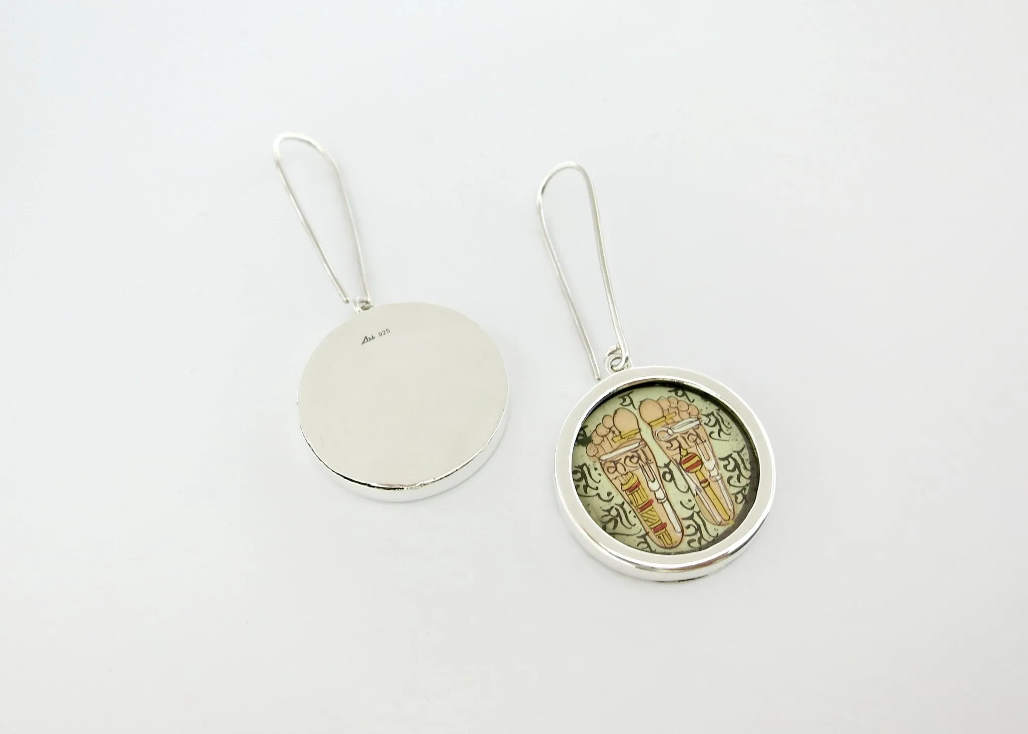 Mystical, asymmetrical, Hands and Feet Tantric art earrings