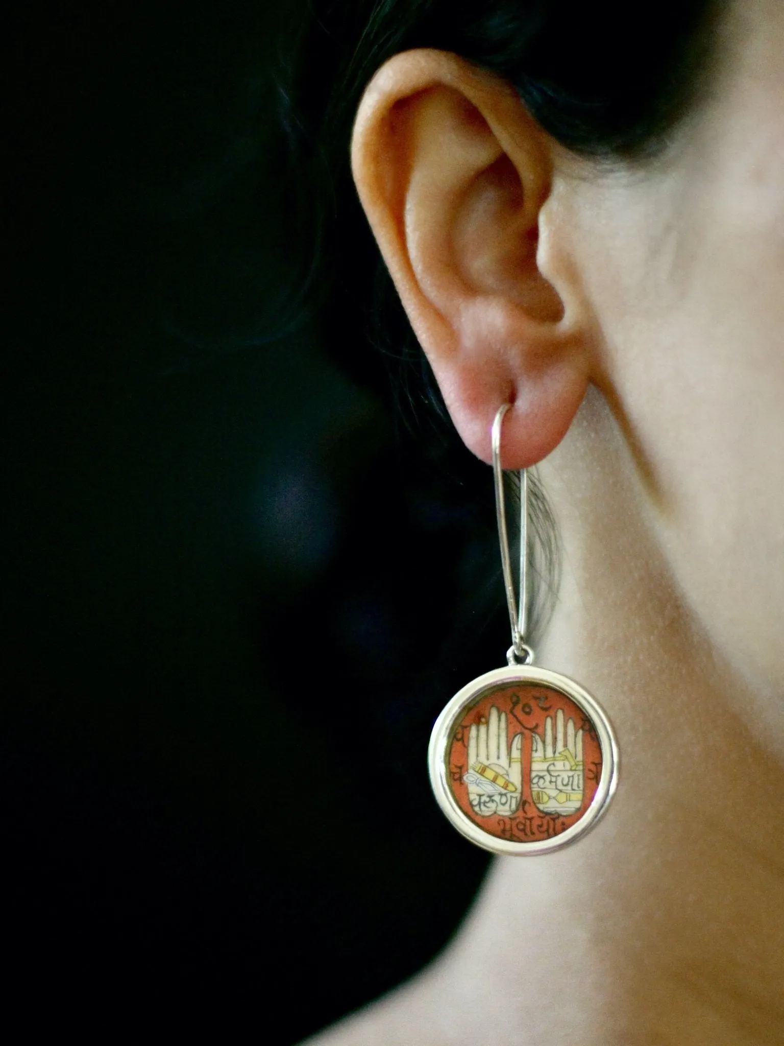 Mystical, asymmetrical, Hands and Feet Tantric art earrings