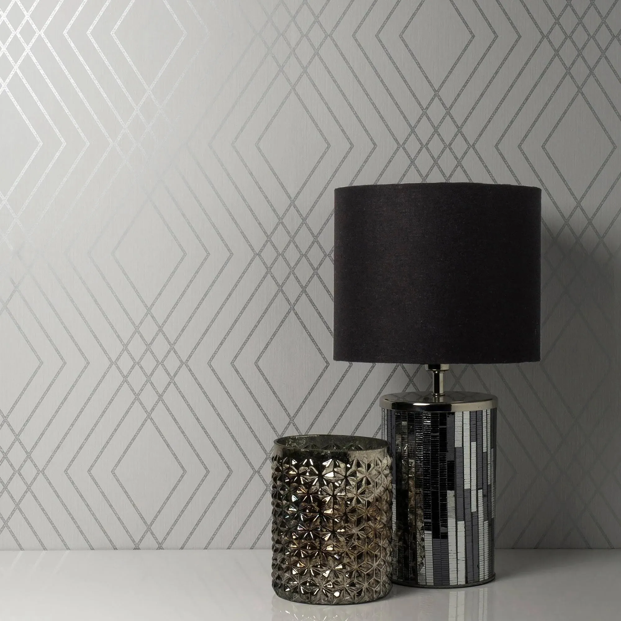 New 2 Rolls Fine Decor Shard Silver Trellis Wallpaper FD42603! Application Paste the paper