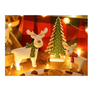 New Ceramic Reindeer and Evergreen Tabletop Decor, Set of 3