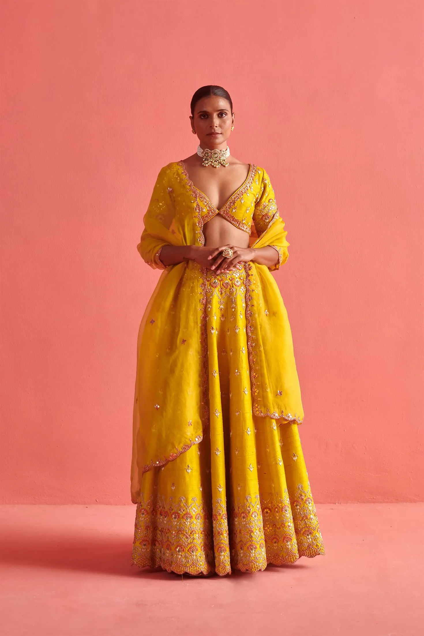 New Season Festive 2024-Coord Set-Raw Silk/Organza 3pcs Yellow-AS110-Fashion Wedding Edit Aarti Sethia