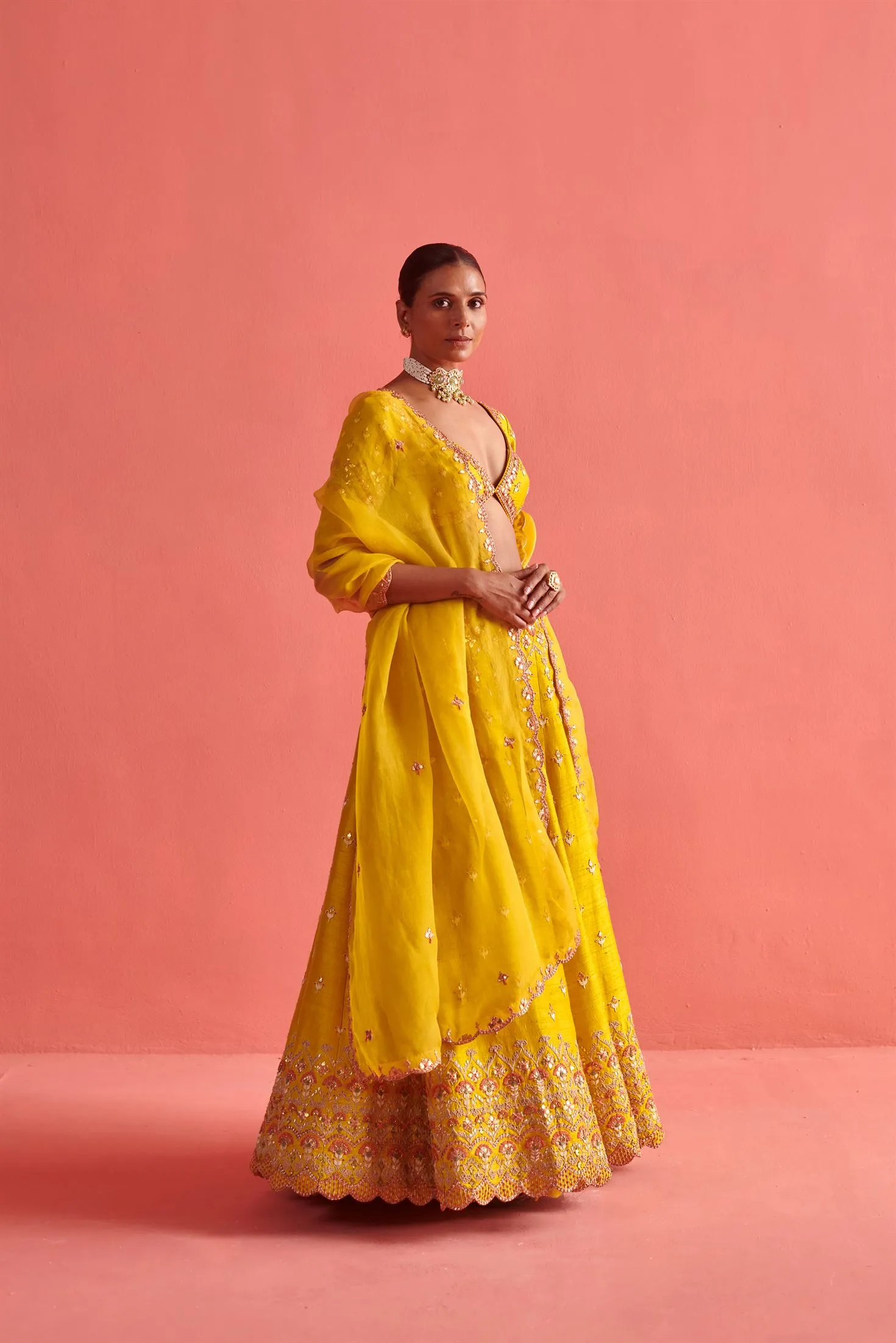 New Season Festive 2024-Coord Set-Raw Silk/Organza 3pcs Yellow-AS110-Fashion Wedding Edit Aarti Sethia