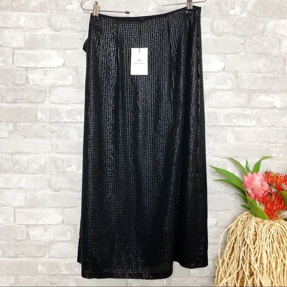 NWT Something Navy at Nordstrom Black Sequin Midi Skirt S