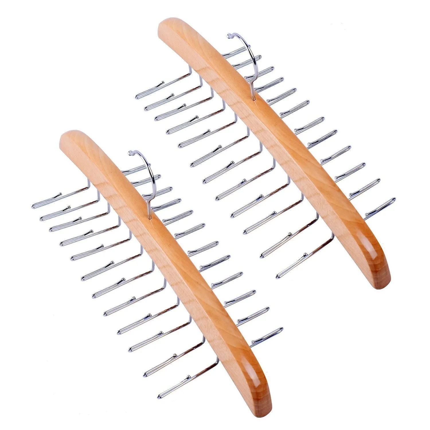 Ohuhu Wooden Tie Hanger Rotating Twirl 24 Ties Organizer Rack Hanger Holder Hook (2-Pack)