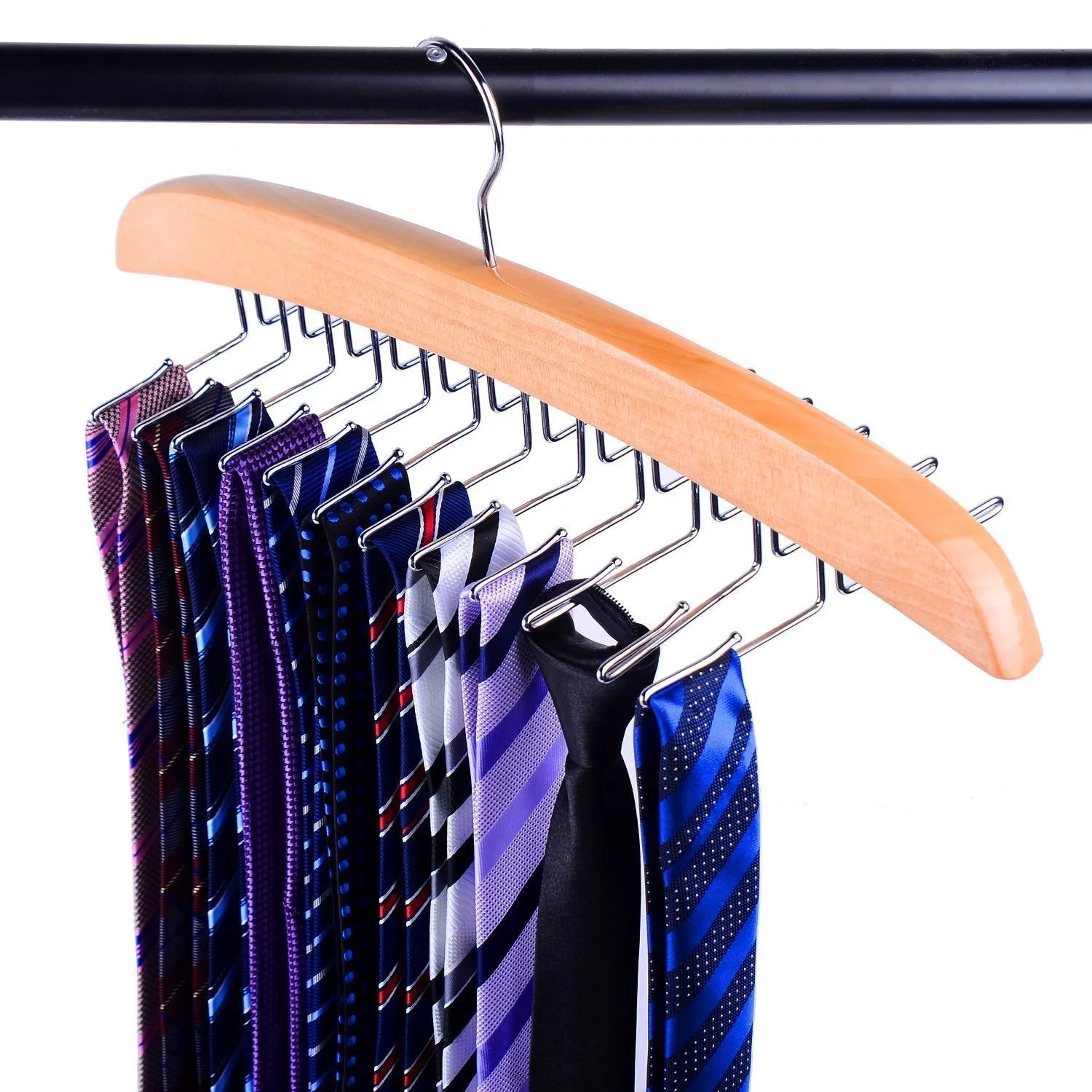Ohuhu Wooden Tie Hanger Rotating Twirl 24 Ties Organizer Rack Hanger Holder Hook (2-Pack)