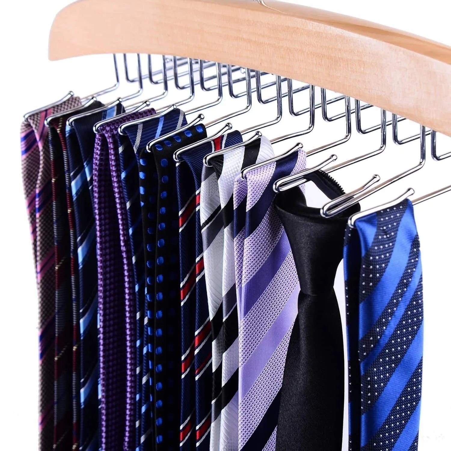 Ohuhu Wooden Tie Hanger Rotating Twirl 24 Ties Organizer Rack Hanger Holder Hook (2-Pack)