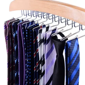 Ohuhu Wooden Tie Hanger Rotating Twirl 24 Ties Organizer Rack Hanger Holder Hook (2-Pack)