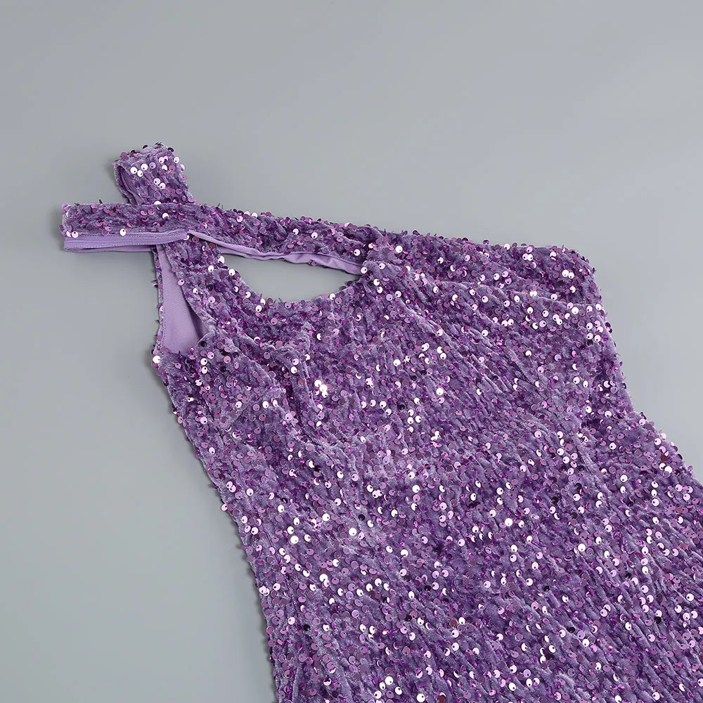 One Shoulder Sleeveless Mini Sequins Dress