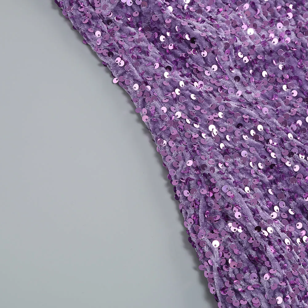 One Shoulder Sleeveless Mini Sequins Dress