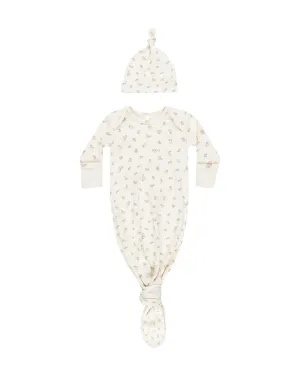 ORGANIC Knotted Baby Gown   Hat Set || Fleur