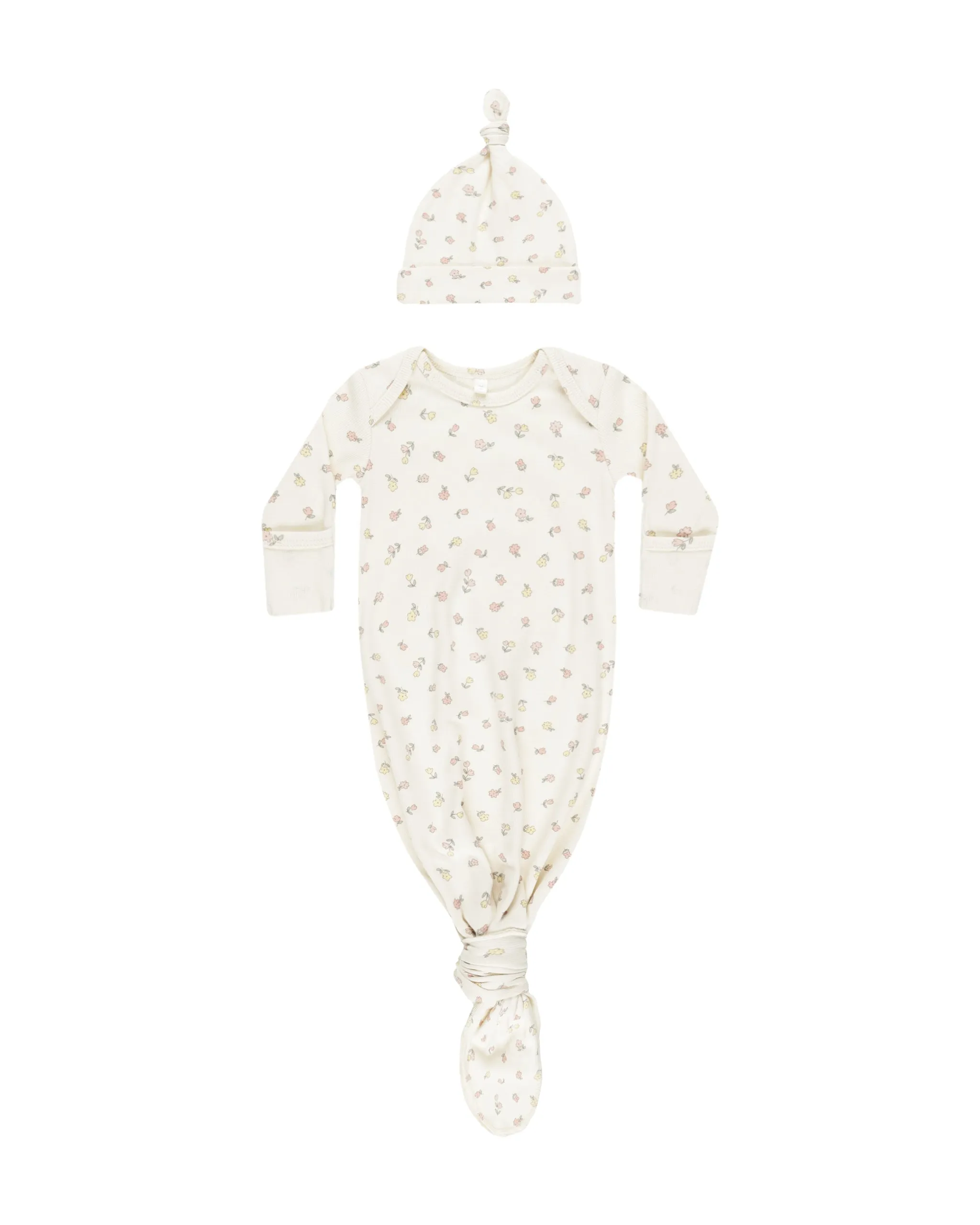 ORGANIC Knotted Baby Gown   Hat Set || Fleur
