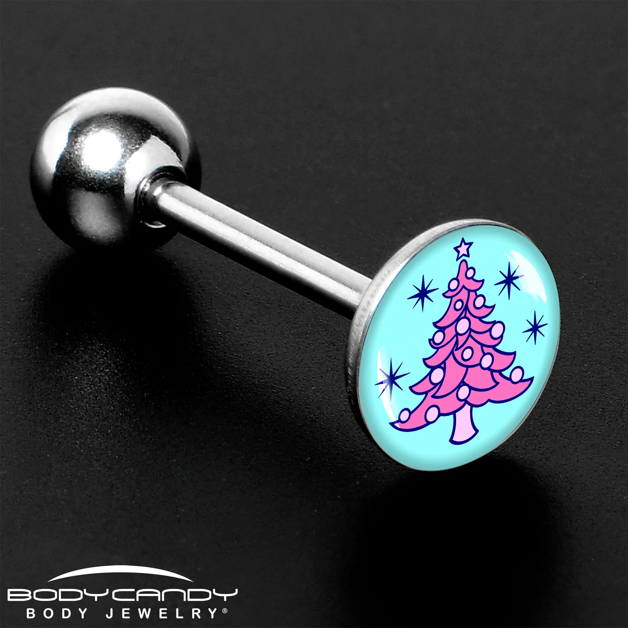Pastel Christmas Tree Barbell Tongue Ring