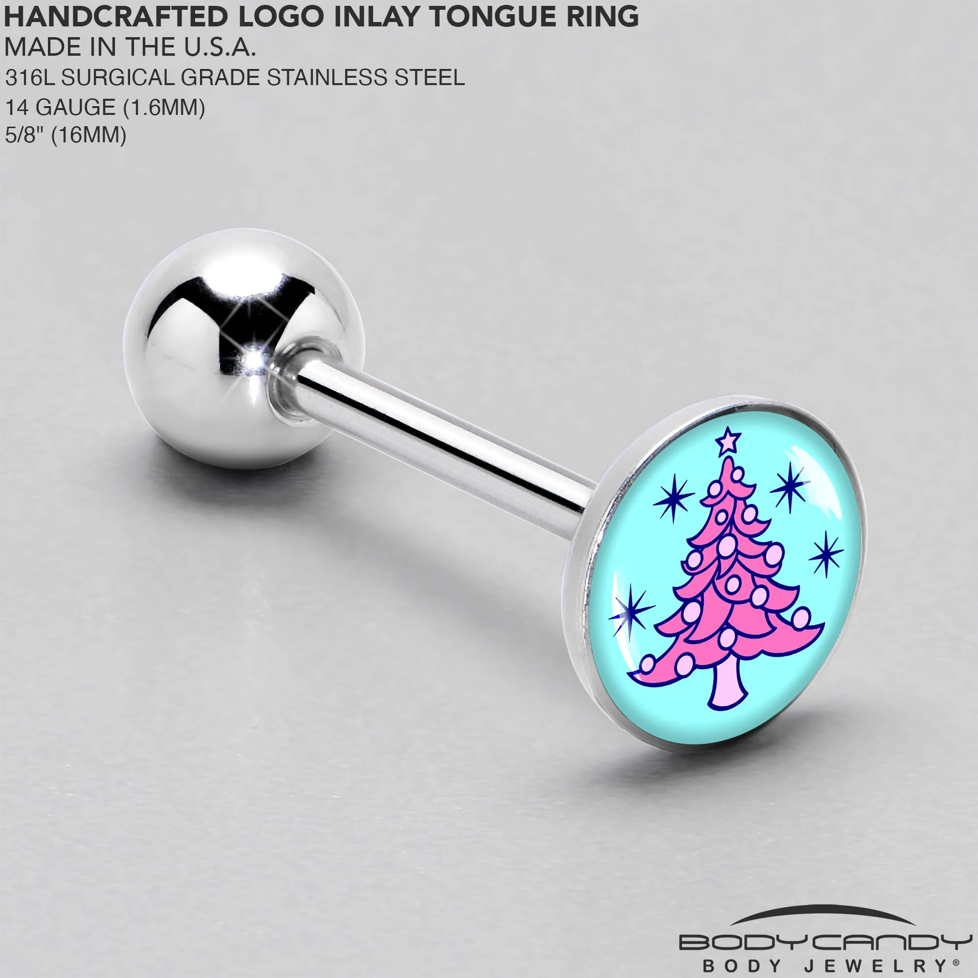 Pastel Christmas Tree Barbell Tongue Ring
