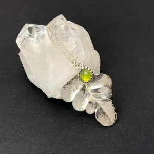 Peridot   Fern Leaf Necklace in Silver