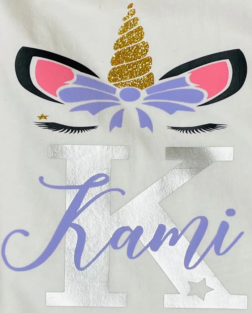 Personalized Unicorn Face with Name and Initial T-Shirt