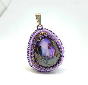 Purple Boulder Opal Bead Embroidered Pendant