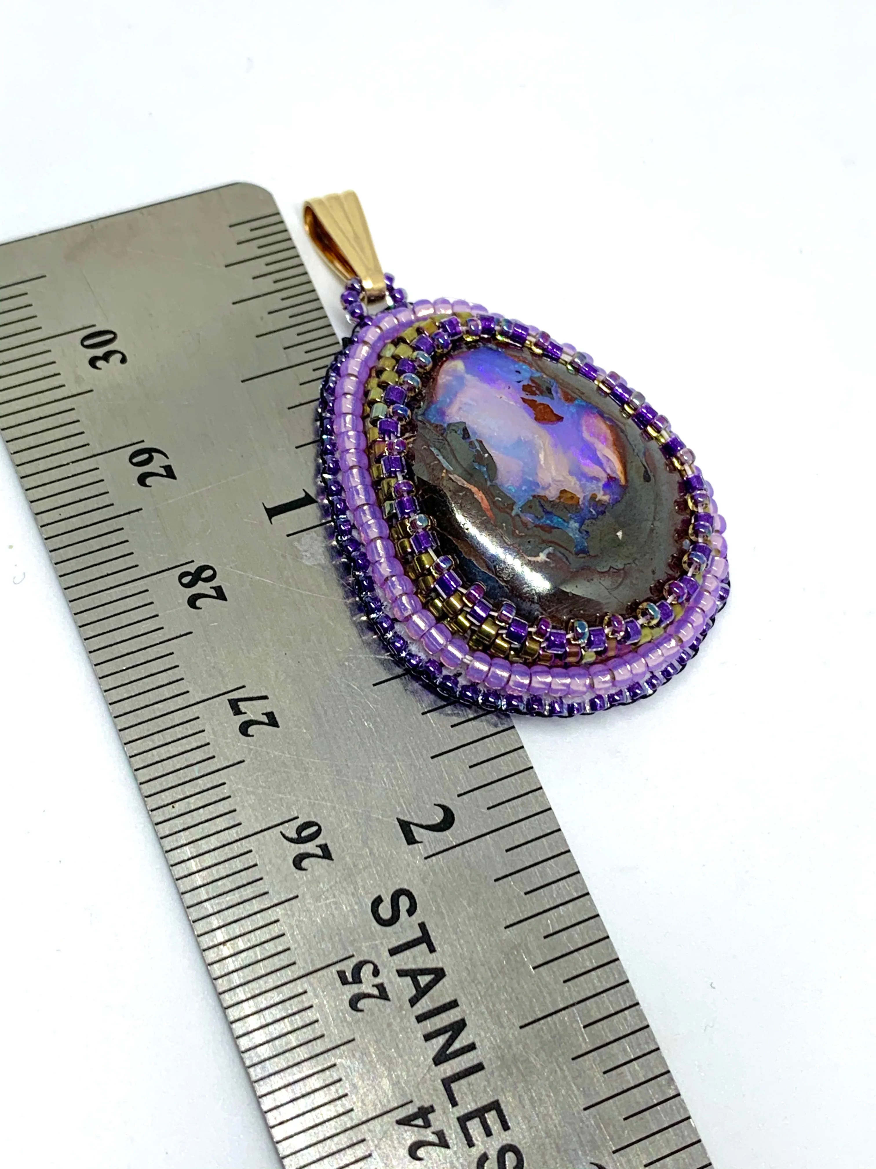 Purple Boulder Opal Bead Embroidered Pendant