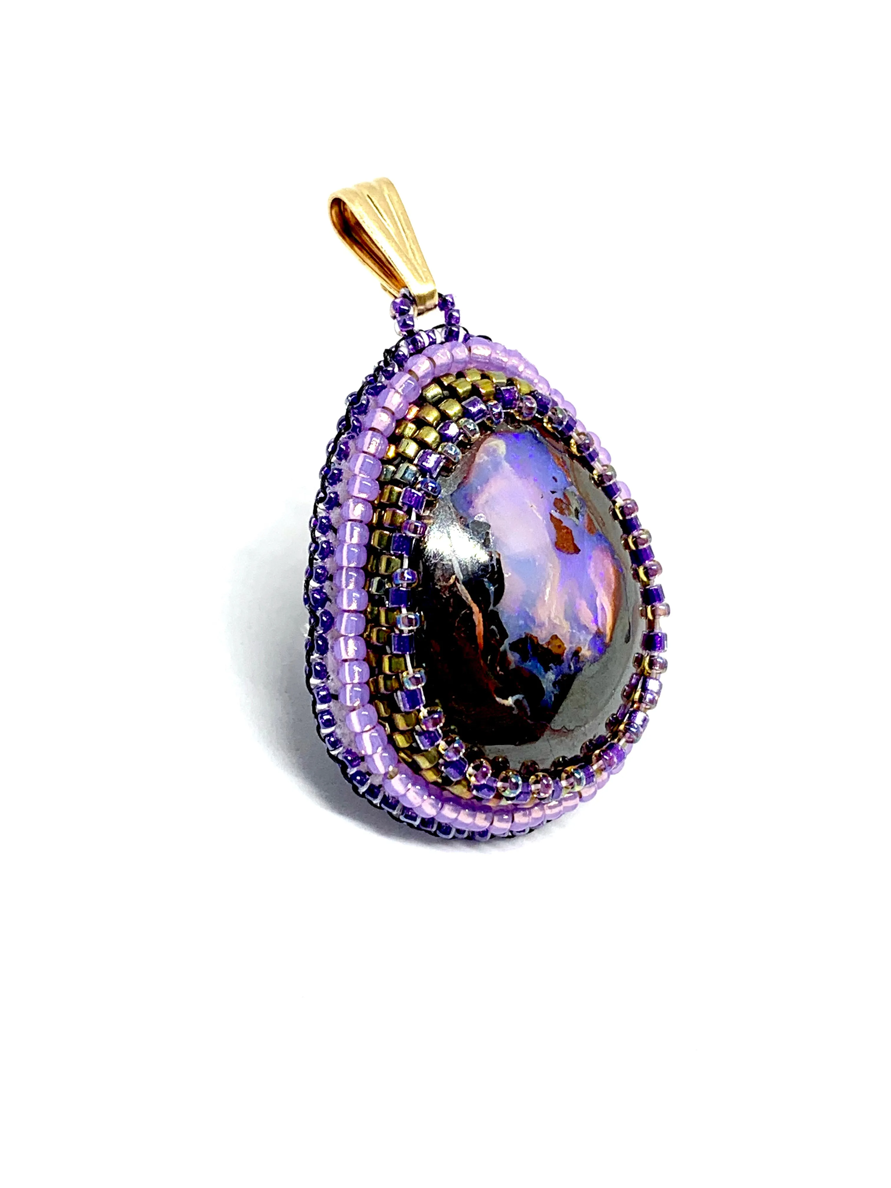 Purple Boulder Opal Bead Embroidered Pendant