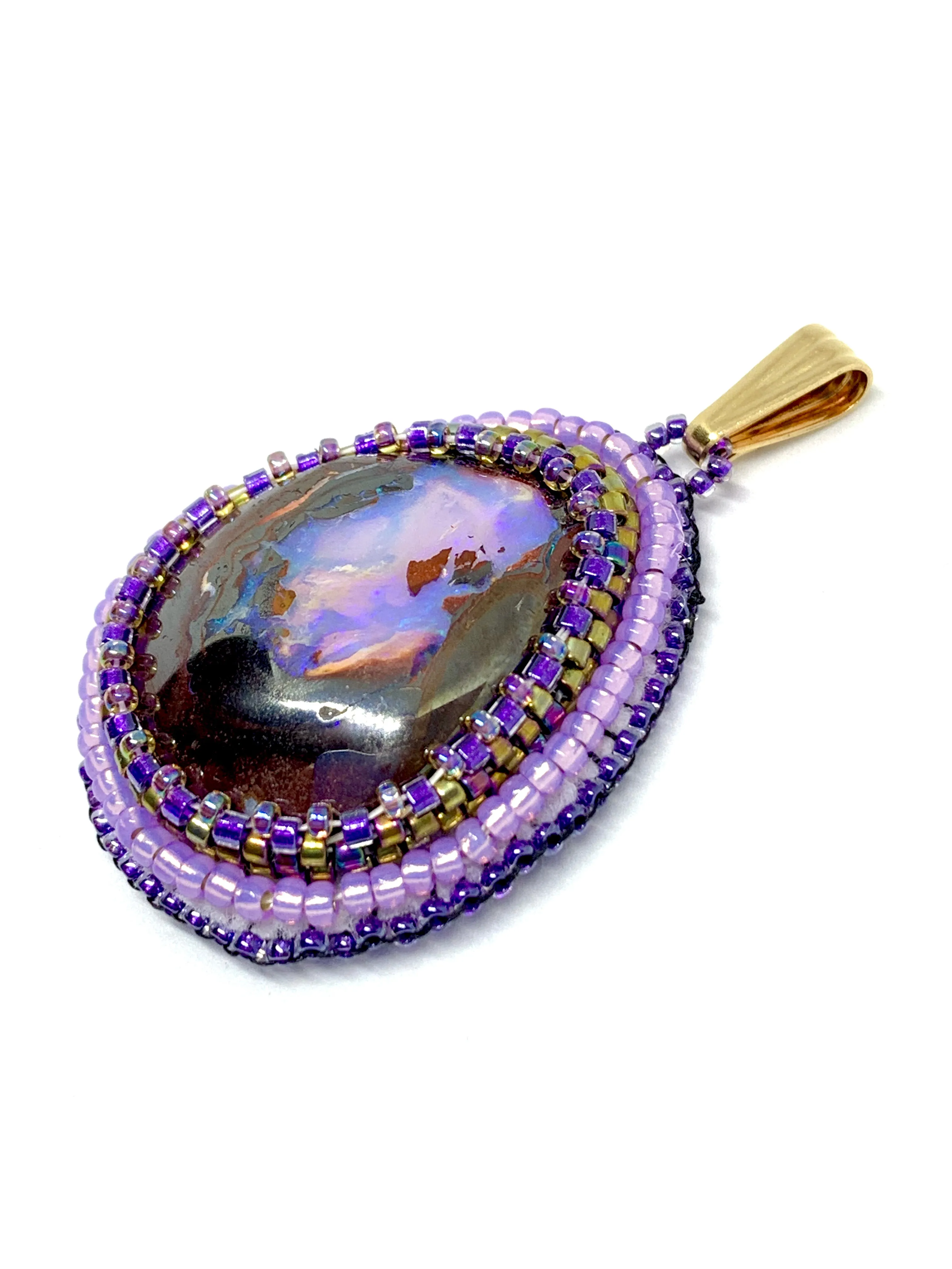 Purple Boulder Opal Bead Embroidered Pendant