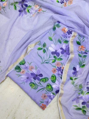 Purple Hand Painted Kota Doria Suit With Dupatta