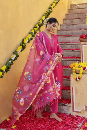 "Lehja" Hand Painted Chanderi Suit Set (3pc)