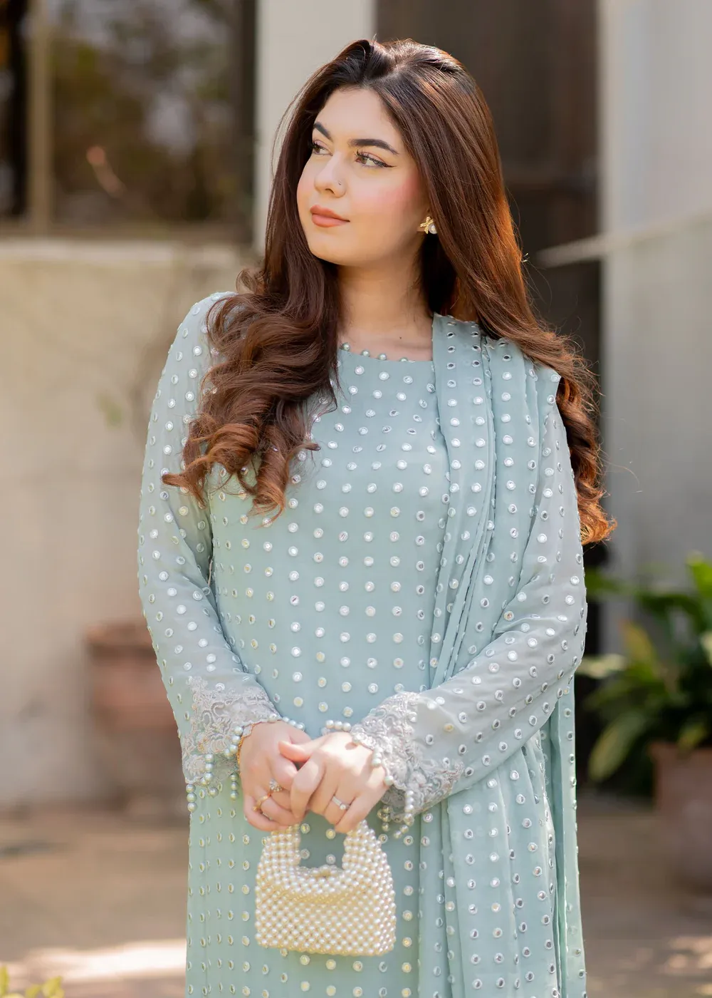 Rang-e-Haya Luxury Formals Chiffon Embroidered Unstitched Suit Salina Ice blue