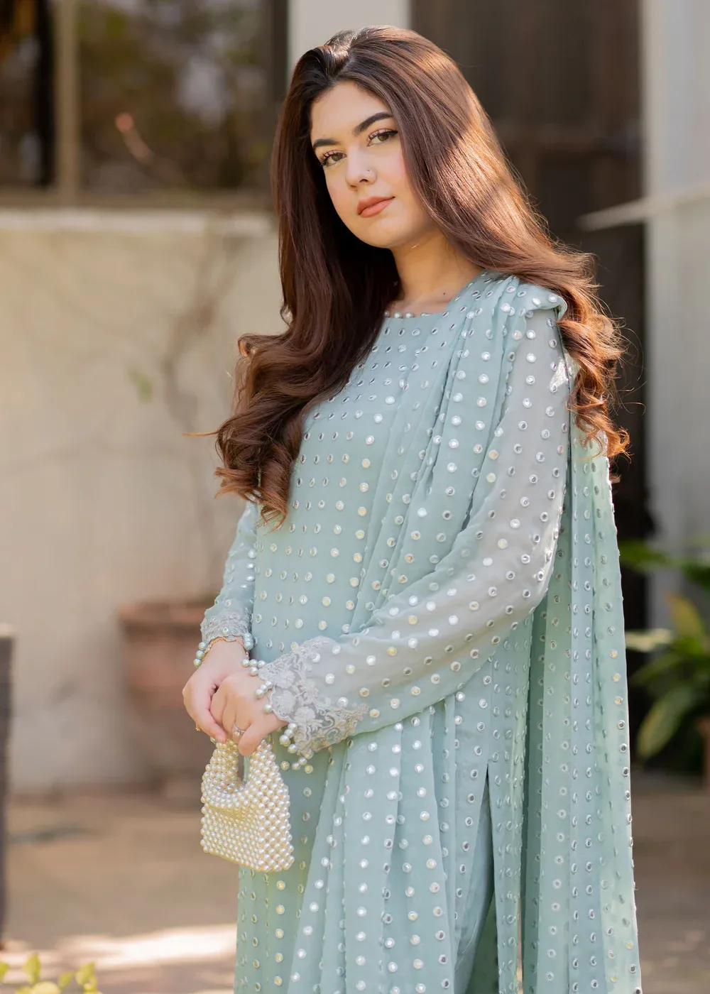 Rang-e-Haya Luxury Formals Chiffon Embroidered Unstitched Suit Salina Ice blue