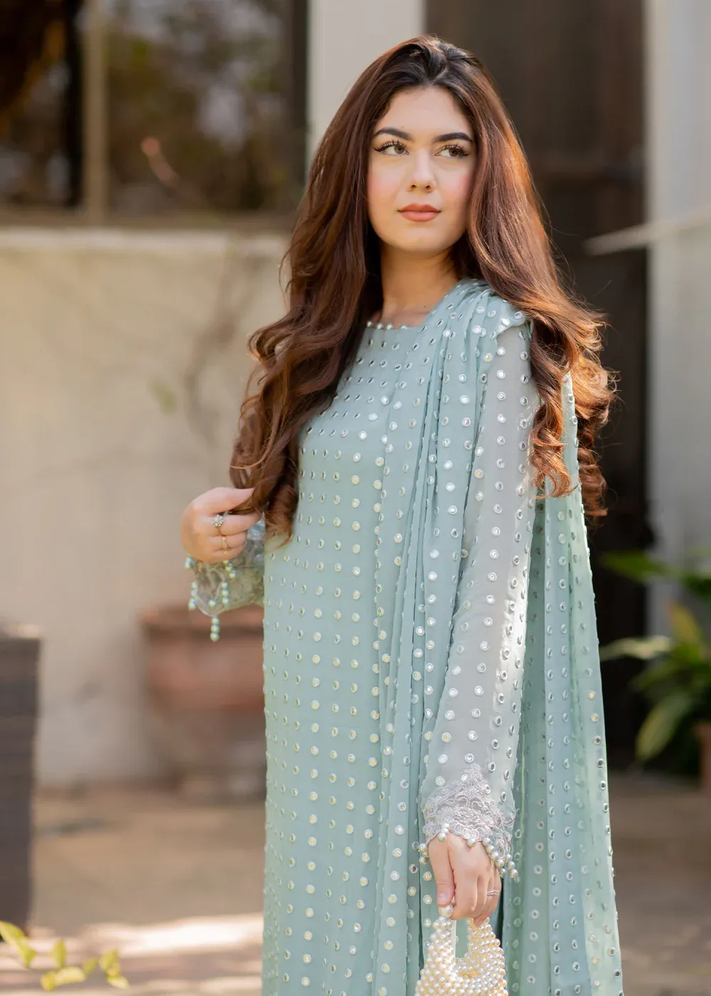 Rang-e-Haya Luxury Formals Chiffon Embroidered Unstitched Suit Salina Ice blue