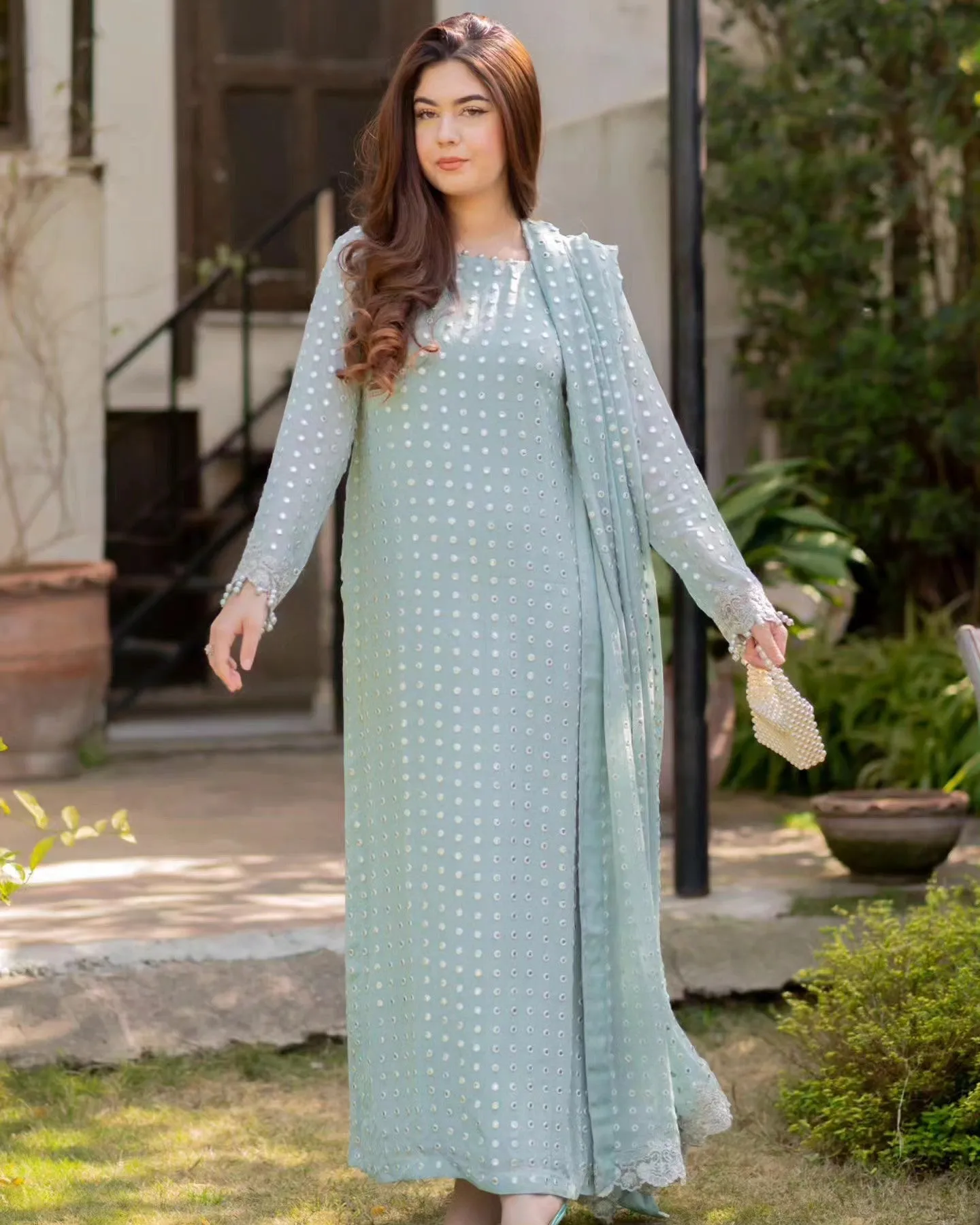 Rang-e-Haya Luxury Formals Chiffon Embroidered Unstitched Suit Salina Ice blue